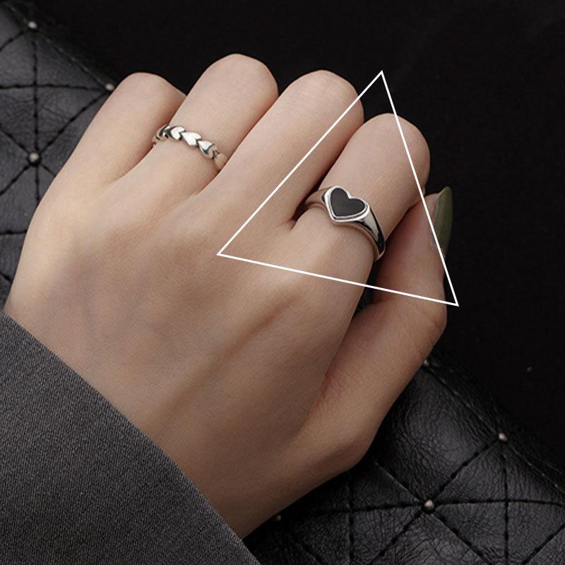 S925 Silver Glamorous Black Agate Geometric Ring Trendy And Elegant Design For Fashionable Women
