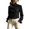 European and American Temperament Commuter Stand-up Collar Long-sleeved Polyester Shirt Women's Elegant Style Autumn New Solid Color Versatile Top