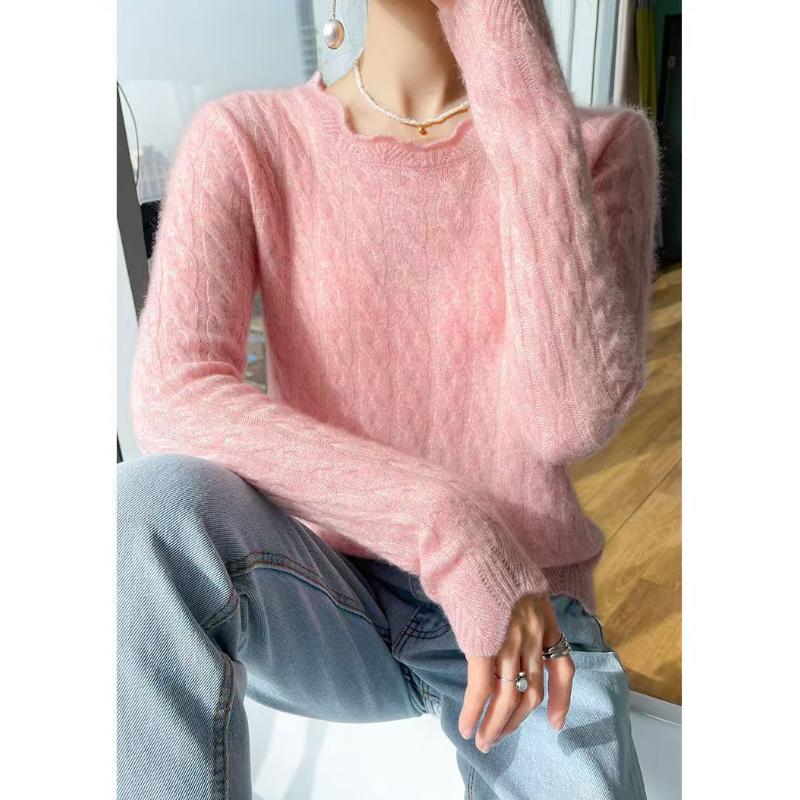 Round Neck Pullover Long Sleeve Sweater Knitted Autumn Winter Women's Clothing Solid Color Screw Thread Office Lady Tops