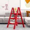 Lightweight Multifunctional Festive Red Three-Step Folding Ladder with High-Grade Anti-Slip Steps for Home Storage.