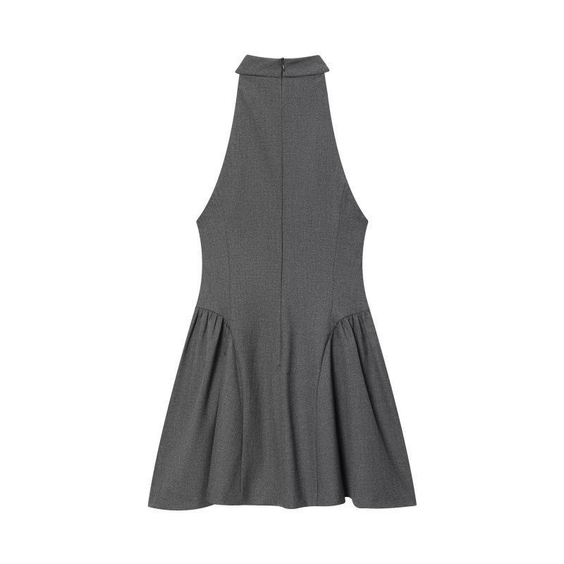 BSK&TRAF Women's Sleeveless Pleated Halter Neck Dress - Autumn 2025 Collection