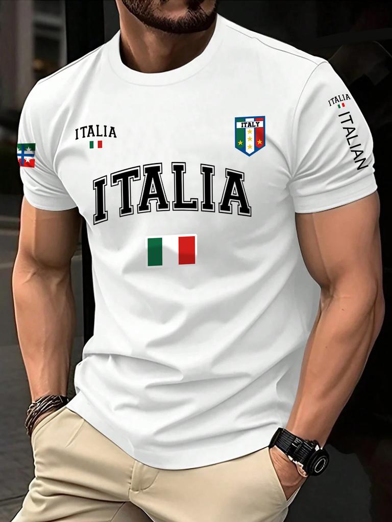 Summer ITALIA Print Print Casual Men'S Clothing Trendy Short-Sleeve Round-Neck Women's T-Shirts Tops Tee