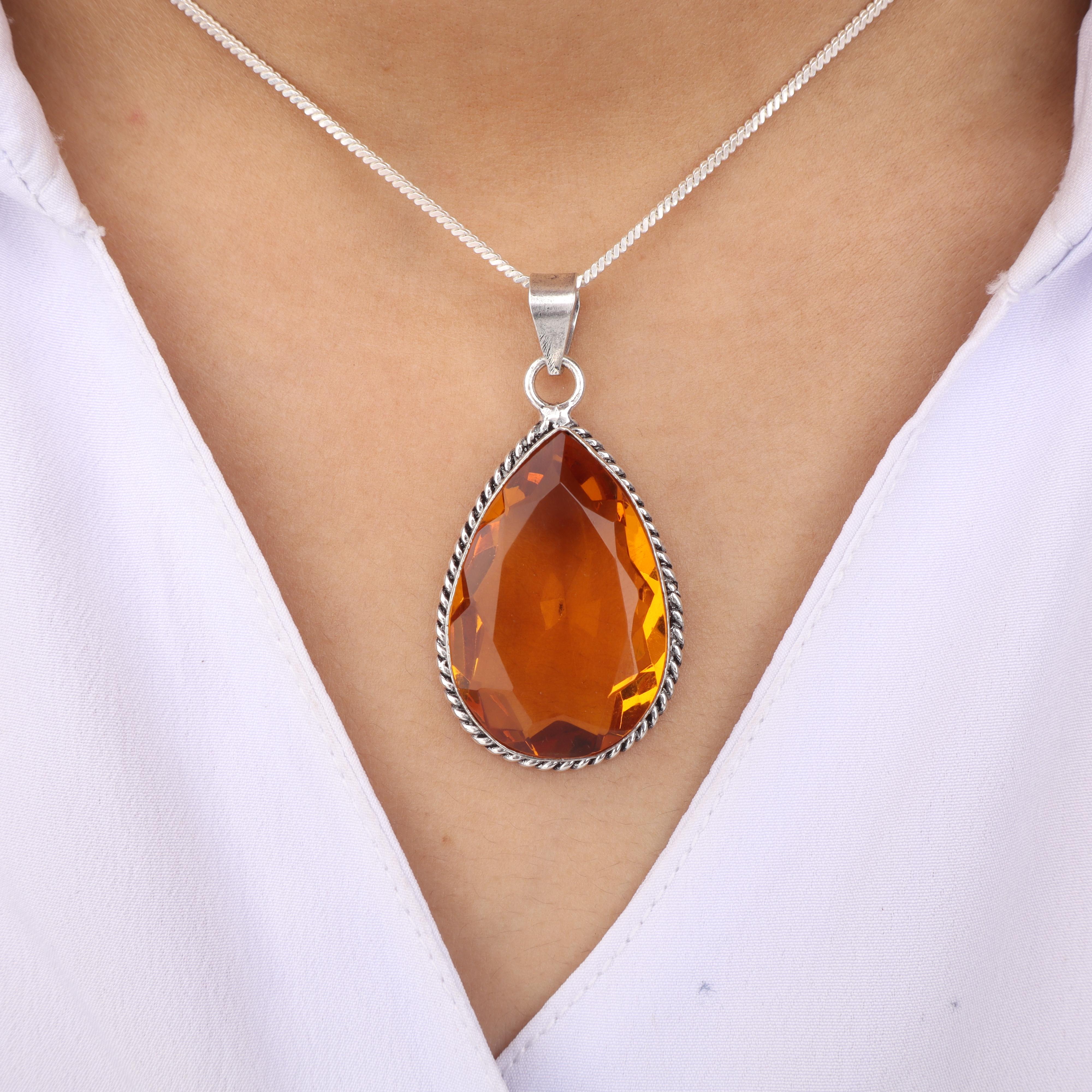 

Подвеска из натурального цитрина серебряная 1,8 , Ювелирное изделие из стерлингового серебра 925 пробы, Подвеска женская ручной работы для подарка PP-65-10