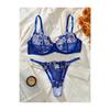 Sexy Fashion French Perspective Embroidery Blue Bra Underwear Women's Pure Desire Wind Mesh Seduction Underwear Set