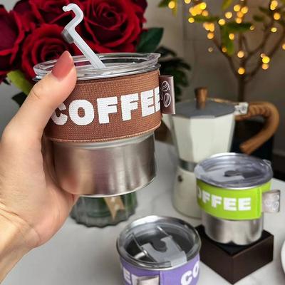 Yousheng 400ML Coffee Cup Stainless Steel Thermal Mug Portable Leakproof Insulated Cup with Elastic Sleeve for Home Office Car