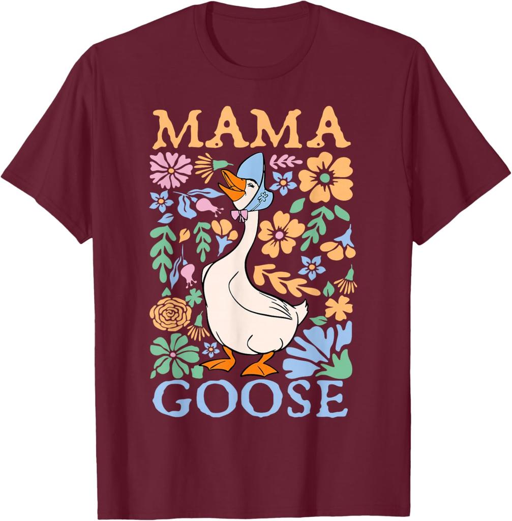 Mama Goose Floral Graphic Print Cotton T-Shirt Cute Mother's Day Casual Daily Tee