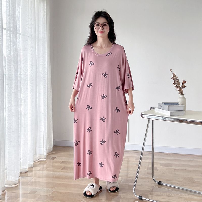 Plus Size Summer Lazy Short Sleeve Long T-Shirt Dress Korean Oversized Loose Maternity Home Clothes