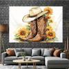 2D Vintage Western Cowboy Hat & Boots Backdrop Sunflower Themed Party Photography Background