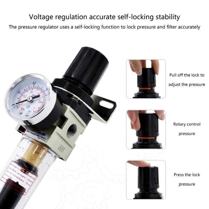 High Efficiency Air Filter & Pressure Regulator Combo 1/4 BSPT Aluminum Pneumatic Air Tool for Industrial Application