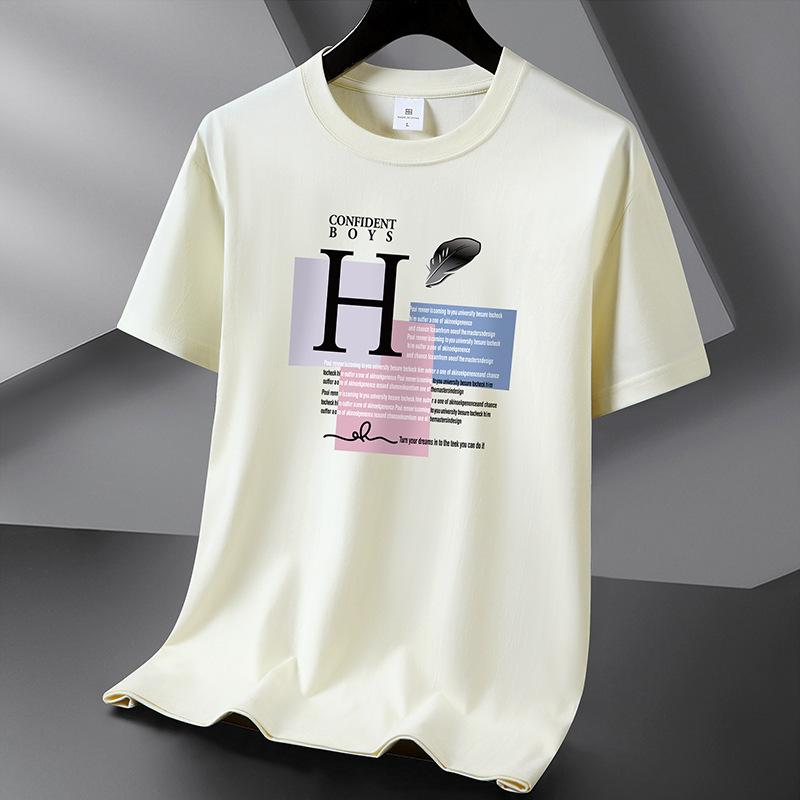 Cotton Men's Fashion Loose Short Sleeve Color Block Printed Pullover Compassionate T-shirt