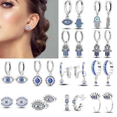 925 Silver Evil Eye Zircon Stud Earrings For Women Religious S925 Jewelry Party Gifts DIY Fashion Accessories