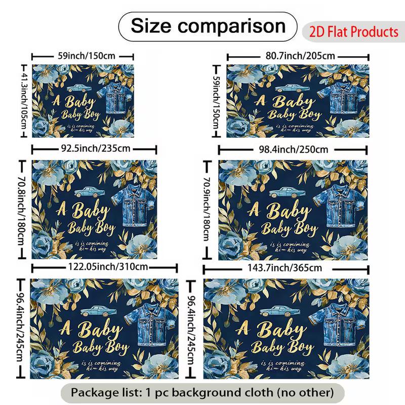 2D Watercolor Blue Rose Baby Shower Backdrop Modern Boy Celebration Photo Background