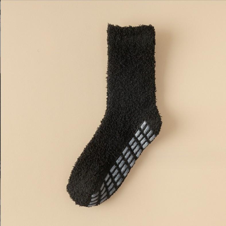 Autumn Winter Non-shedding Coral Fleece Socks Non-slip Adhesive Thickened Warm Couple's Half-fleece Floor Sleep Socks