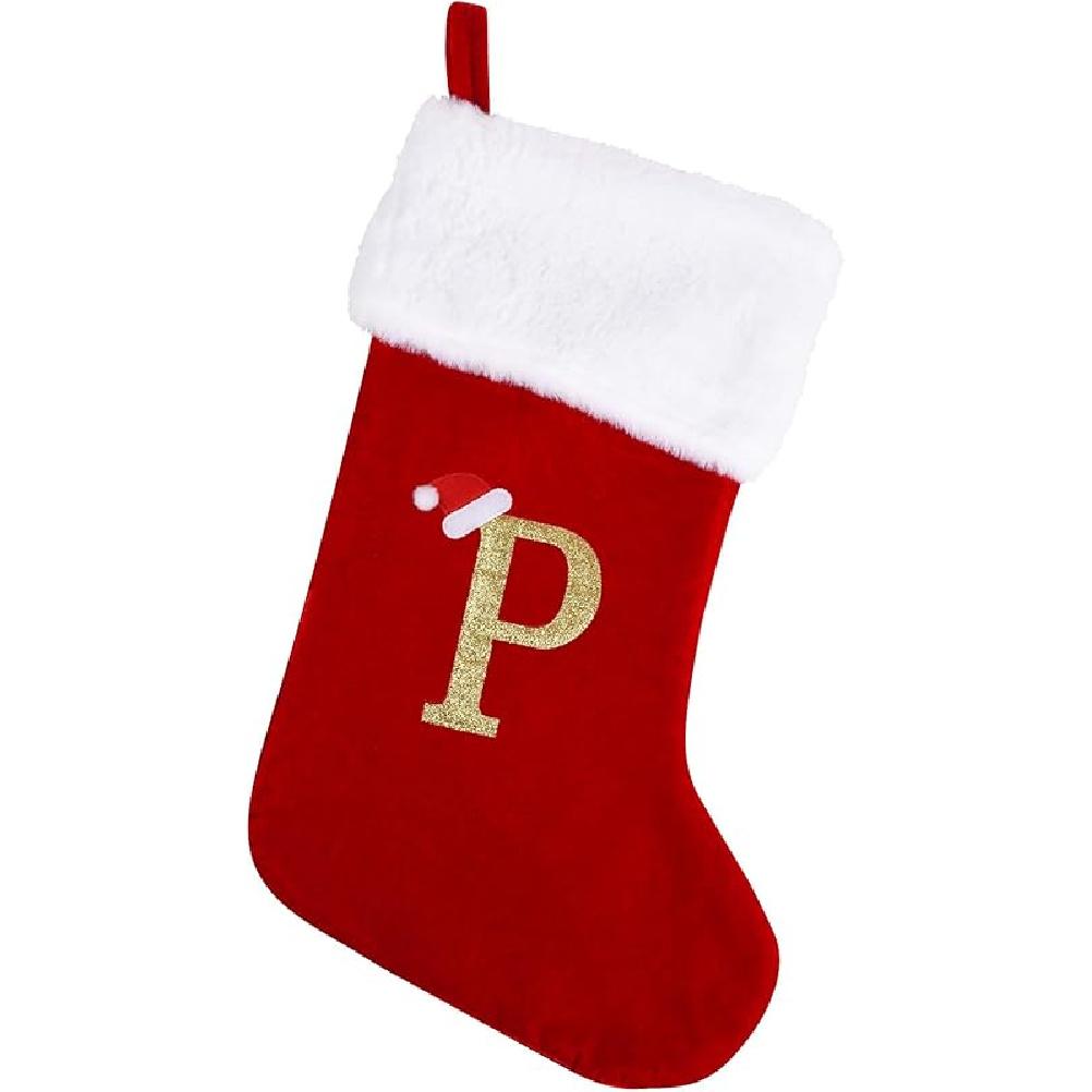 20 Inches Monogram Christmas Stockings with Letters, Large Super Soft Christmas Stockings Red Velvet with White Super Soft Plush Cuff for Christmas