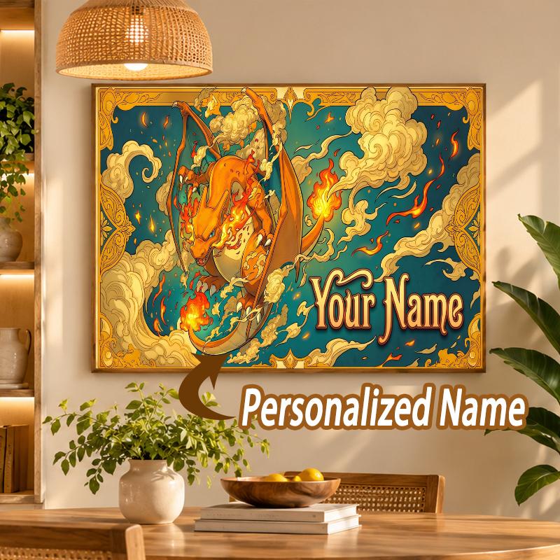 Charizard Custom Name Diamond Painting Personalized 5D Full Drill DIY Diamond Art Home Decor