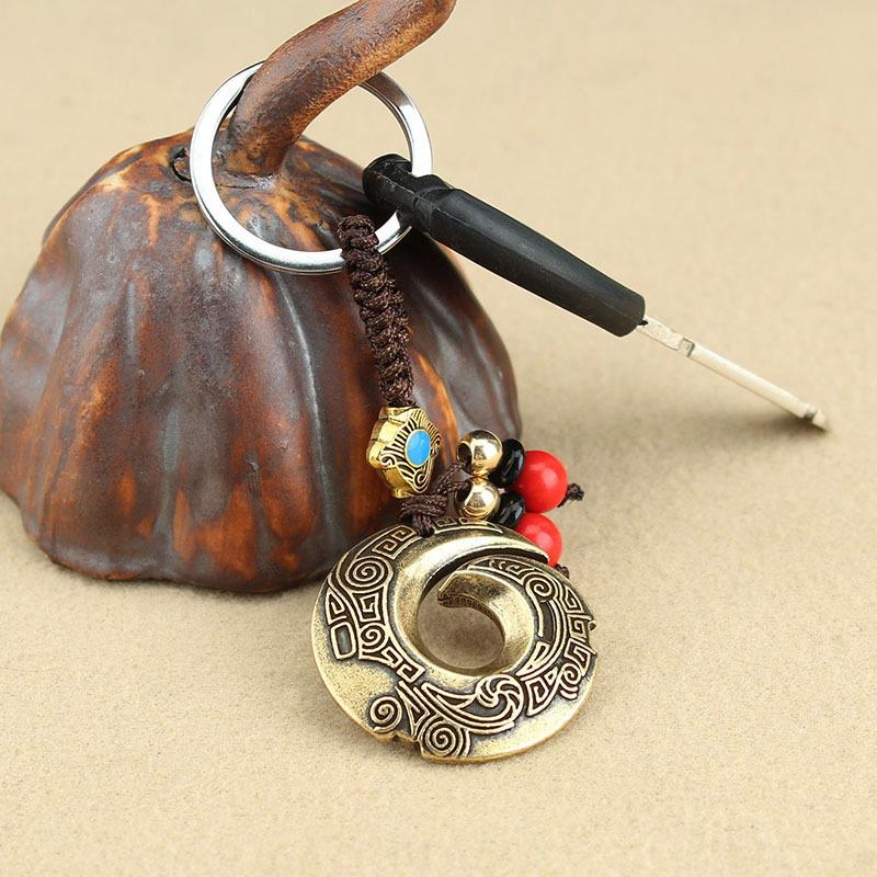 Ethnic Style Antique Dragon Pattern Hook Braided Car Keychain Chain High-end Brass Retro Pendant Creative Bag Pendant