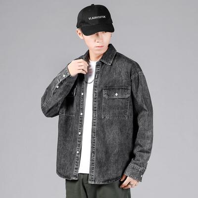 Men's+Casual Ansika Denim Shirt Grey Loose Denim Shirt Coat Youth 1819