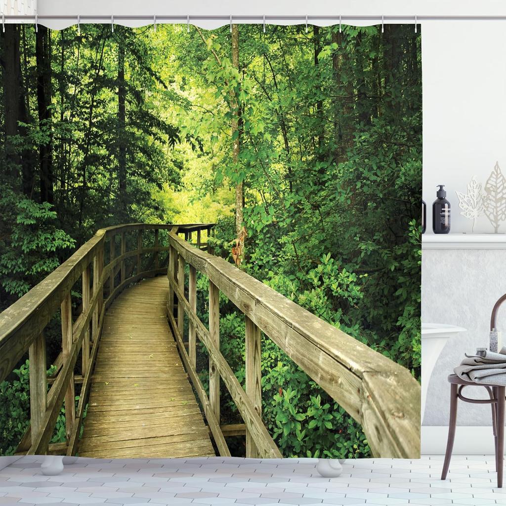 Nature Shower Curtain, Park Summertime Scenic View Environment Ecology Nature Holidays Adventure Scene, Cloth Fabric B
