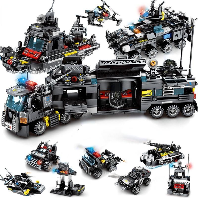 City Series Police Station Swat Building Blocks Fighting Robot Helicopter Bricks Kit Educational Toys For Children Gifts