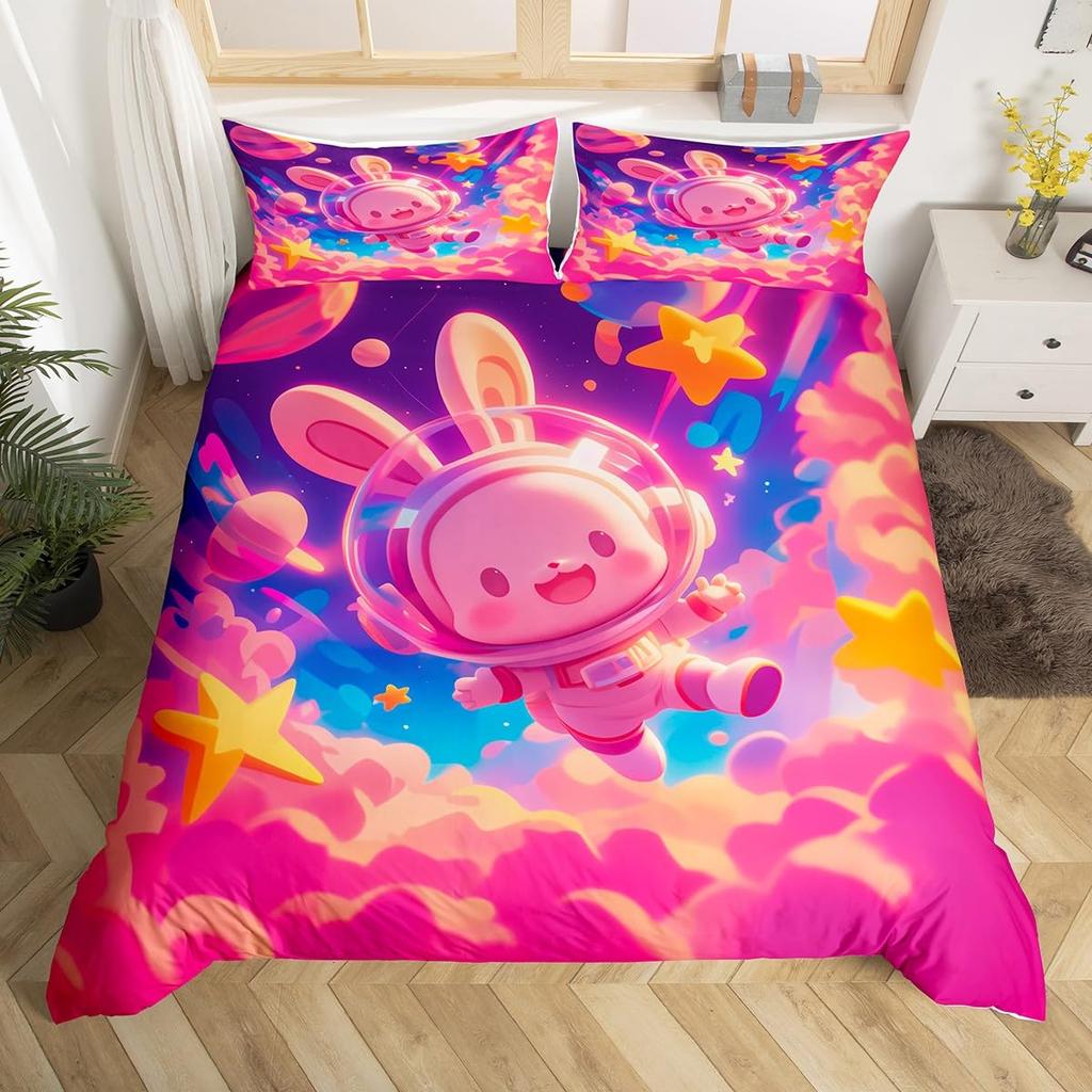 Comforter Pink Blue Cloud Pattern Queen King Size Starry Sky Bedding Set Girls Room Decoration Dream Garden 3 Pcs