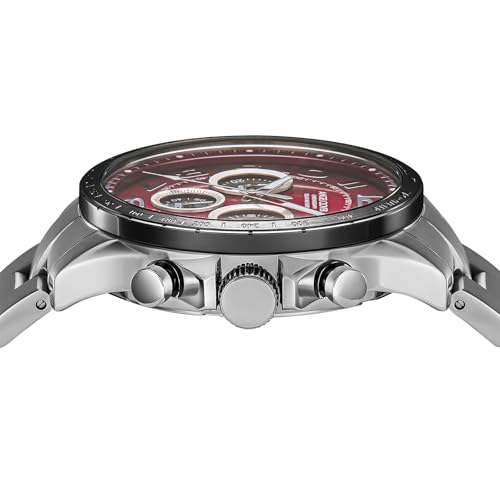 Angel Clover Men's Watch, TIME CRAFT SOLAR, Solar Battery, 10 ATM Water Resistance, Mineral Glass, Red Dial, Stainless Steel, NTCS44SBRE, Silver