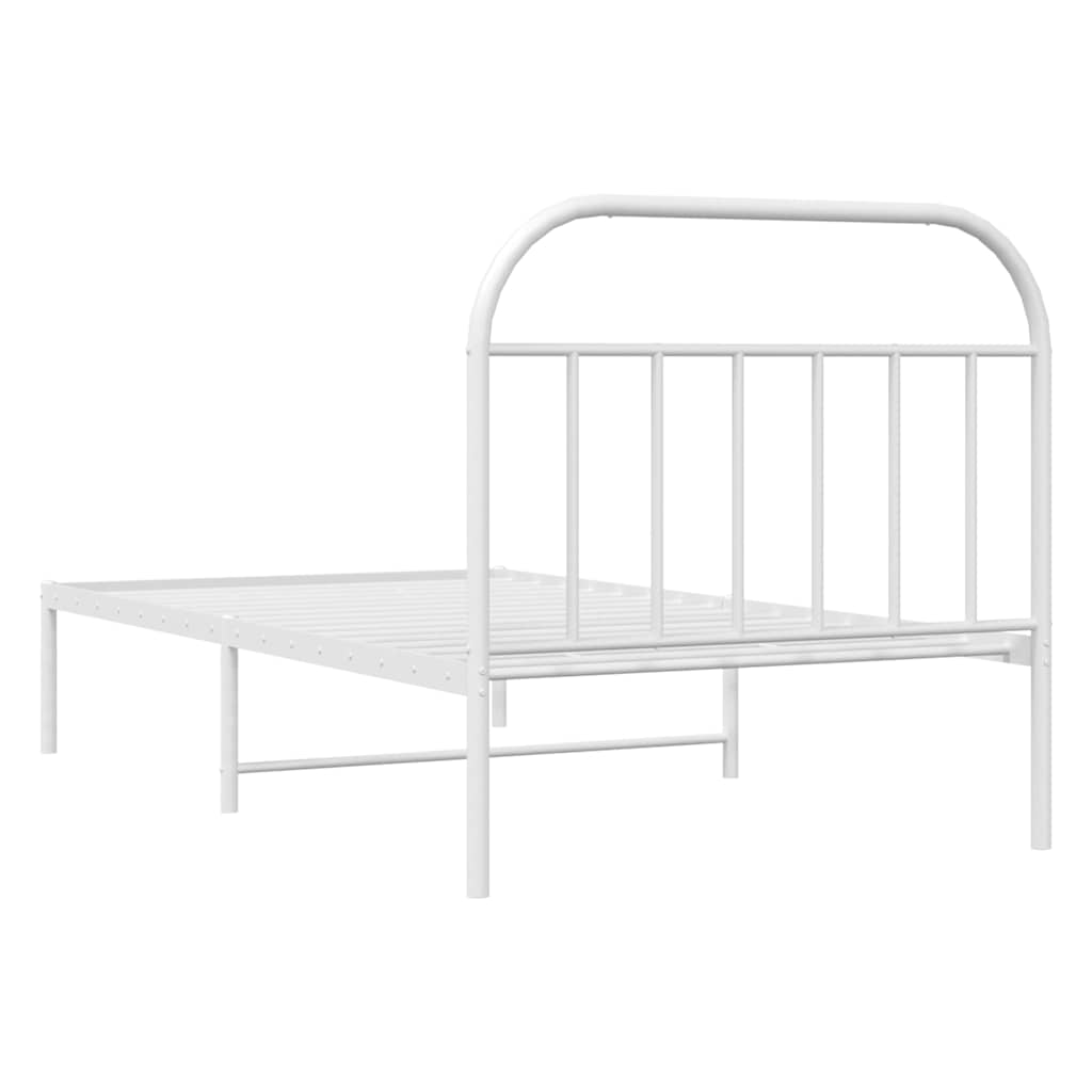 Metal Bed Frame with Headboard White 107 X 203 Cm