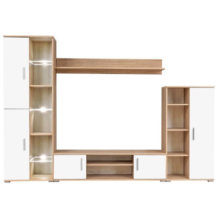 VidaXL Meuble TV Mural avec Lumière LED, Armoire de Télévision avec Étagère, Meuble Télé de Salon Intérieur, Moderne, Chêne 246030