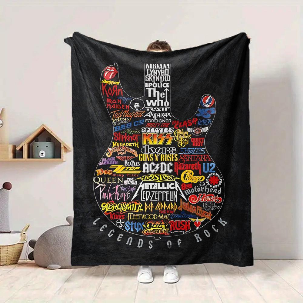 1 Stück Kiss Band Gitarre Flanelldecke [Gemütliche Überwurfdecke] Für Sofa, Bett, Reisen, Camping, Wohnzimmer, Büro, Couch, Stuhl Und Bett