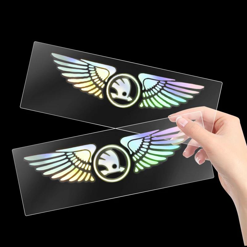 Bsqdr6 Car Styling Angel Wing Colorful Laser Trunk Windshield Sticker For Skoda Octavia Fabia Superb Kamiq Kodiak Yeti Karoq Octavia RS
