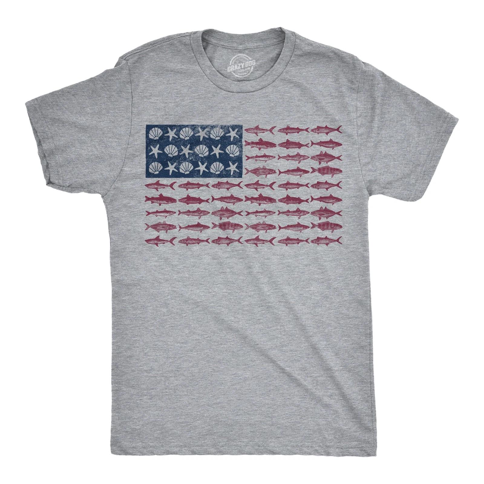Mens Funny T Shirts Fish Sea Shells American Flag Sarcastic Fishing Fourth Of L