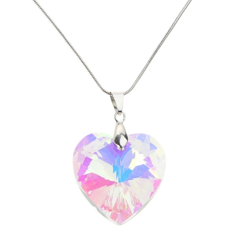 Glass Heart Pendant Necklace Simple Clavicle Chain Adjustable Collar Necklace Jewelry Stainless Steel Chain Necklace