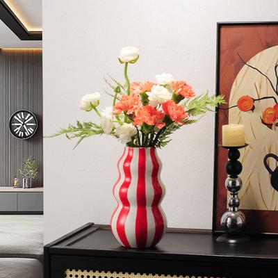 Yousheng Exquisite Crafted Vase Striped Print Round Decorative Pottery Vase Perfect Size Artistic Decorative Vase Home Decor
