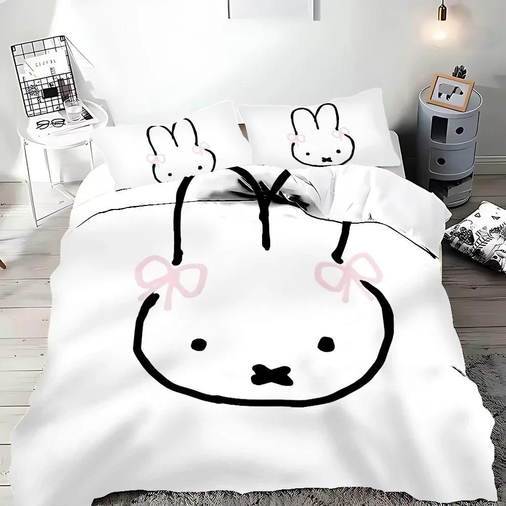 Hot Sale Miffys-Kawaii Bedding Set Soft Polyester Quilt Cover Pillowcase Set Single/Double/Queen for Boys Girls Home Textile