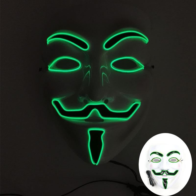 Halloween Glowing V Mask EL Wire Neon Light Up Anonymous Mask Cosplay Horror Luminous Mask for Man Women Haunted House Props