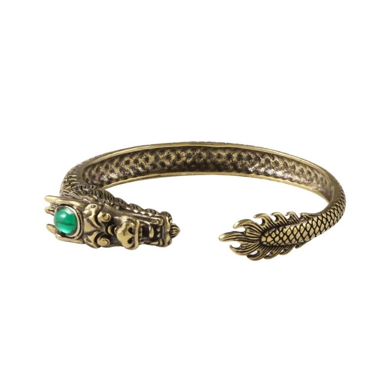 

Винтажный латунный браслет с драконом ручной работы с драгоценными камнями для женщин, антикварные украшения в китайском стиле, подарки для повседневной носки