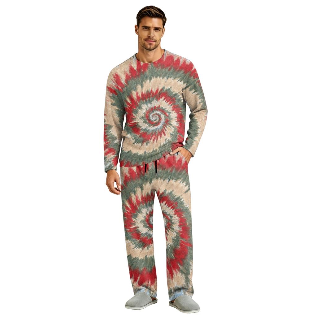 Men's Long Sleeve Pajama Set with Button Crotch and Elastic Drawstring Waist for Home Comfort
