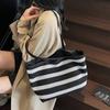 Lazy Style Black and White Striped Tote Bag Korean Style Hollow Shoulder Bag  Travel