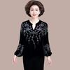 Autumn Women's Plus-Size Velvet Blouse Loose V-Neck Pullover T Shirt Embroidered Flocked Velvet Blouse