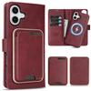3 In 1 Detachable Magnetic Wallet Leather Case For Iphone 16 Pro Max 15 Plus 13 12 16E Cash Cards Holder Bag For Magsafe Cover
