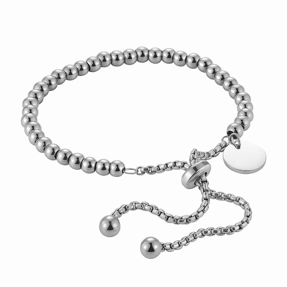

Trendy Simple Design Women s Bracelet Stainless Steel adjustable Circular Tag Bracelet Gold/Silver Beaded Bracelet Daily Wear срібний