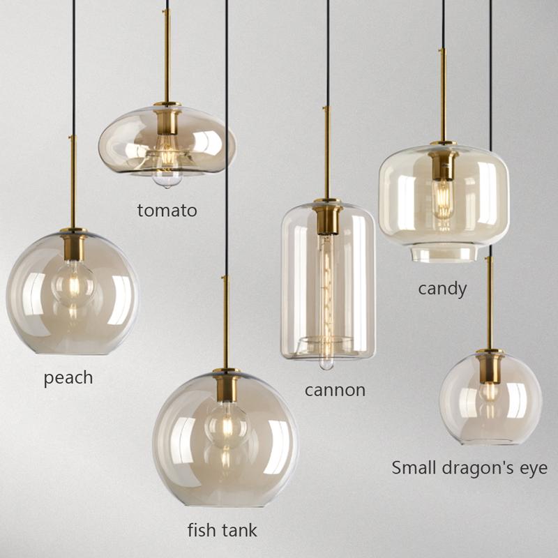 Modern Nordic Hanging Loft Glass Lustre Pendant Light Industrial Decor Lights Fixtures E27/E26 for Kitchen Restaurant Lamp