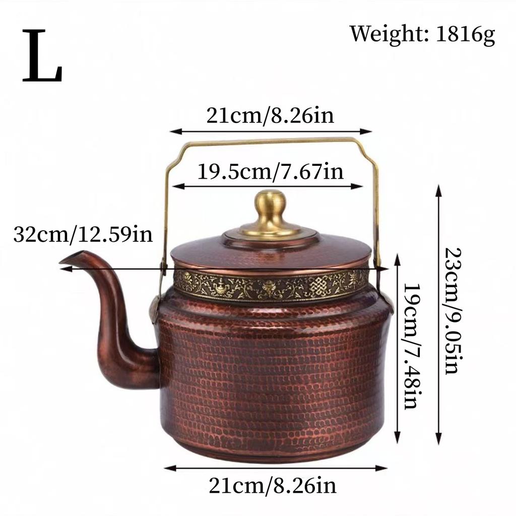 Tibetan-Style Eight Auspicious Copper Hand-Hammered Water Kettle Thickened Handle Home Use Water Offering Kettle Butter Tea Pot