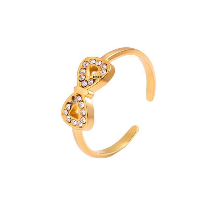 Elegant Diamond Inlaid Titanium Bow Ring for Women – Non-fading, High-End Luxury Jewelry