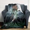 Green White Striped Jersey Football Player Portrait Print Flannel Throw Blanket, Soft Warm Cozy Bed Sofa Cover for Home