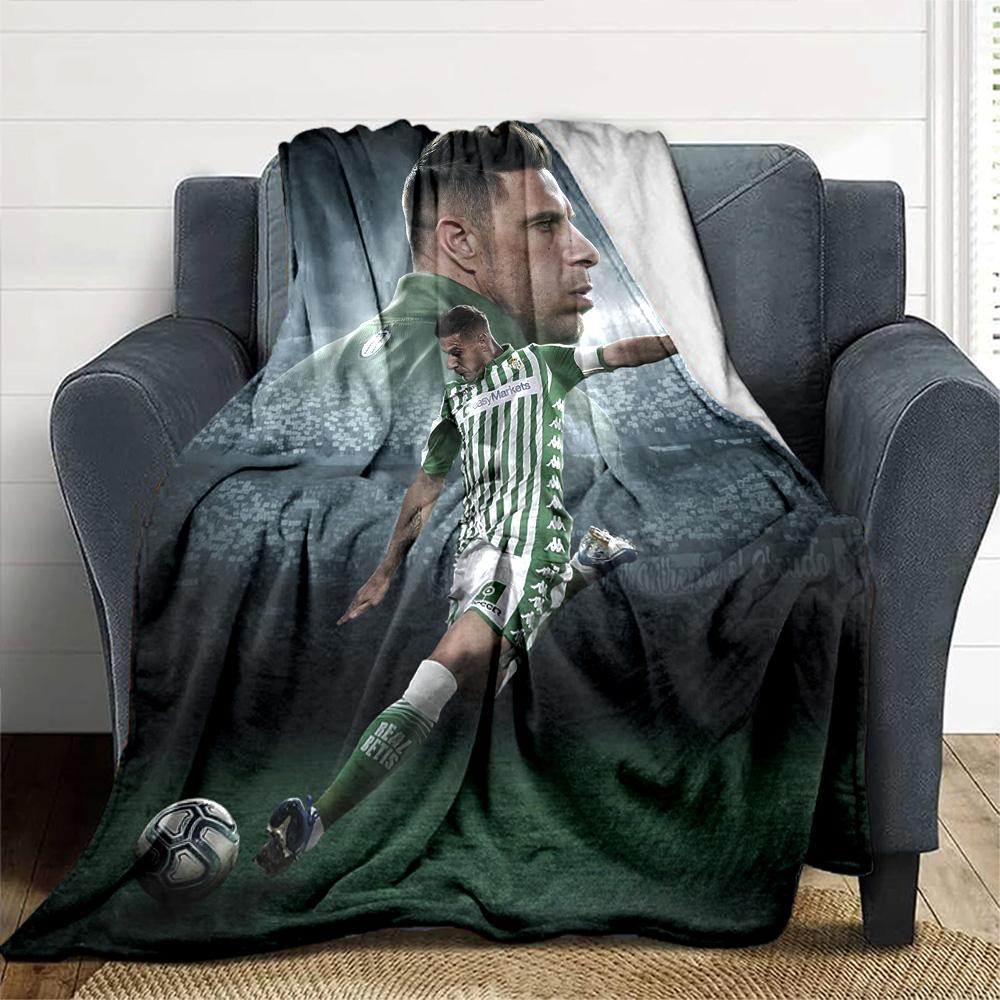 Green White Striped Jersey Football Player Portrait Print Flannel Throw Blanket, Soft Warm Cozy Bed Sofa Cover for Home