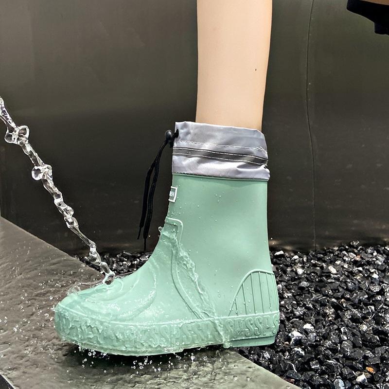 Women's Mid To Short Tube Rain Boots With Waterproof And Anti Slip Flat Heels, Casual Outdoor Rain Boots