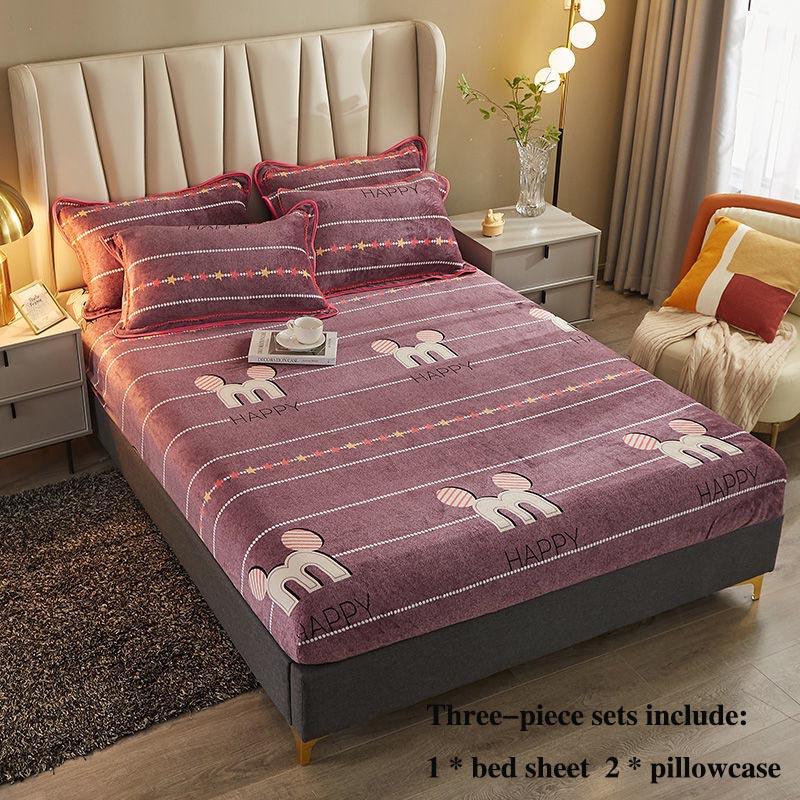 Beds Three-piece Bed Cover Coral Velvet All-inclusive Protective Cover Home Bedding Simple Wind Soft Skin