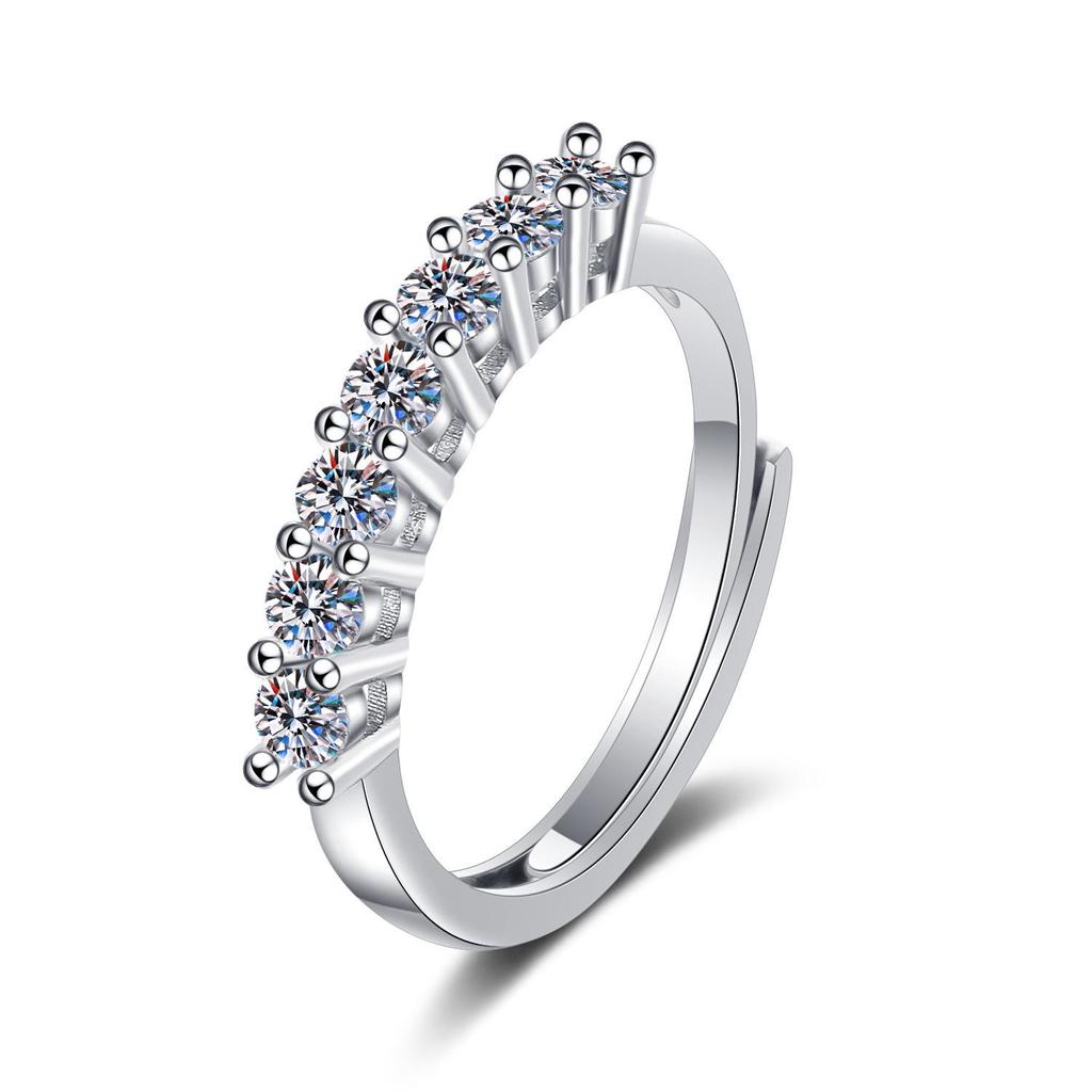 18K Gold Plated S925 Sterling Silver Ring for Women with Simulated Diamond Moissanite Seven Princesses Design.