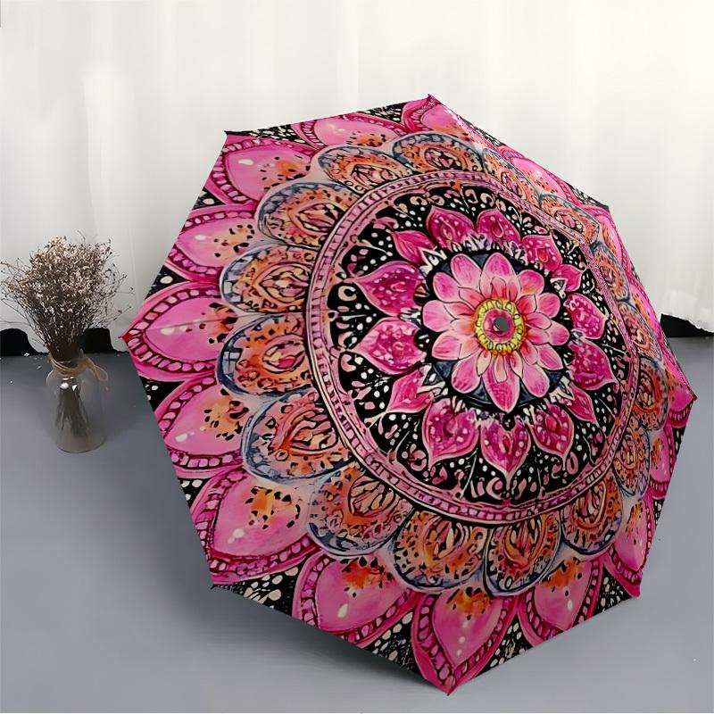 1pc Mandala Artwork Automatic Open/Close Umbrella, Compact Travel Umbrella, 8-Rib Sturdy Frame - Ideal Gift for Friends yy251118022