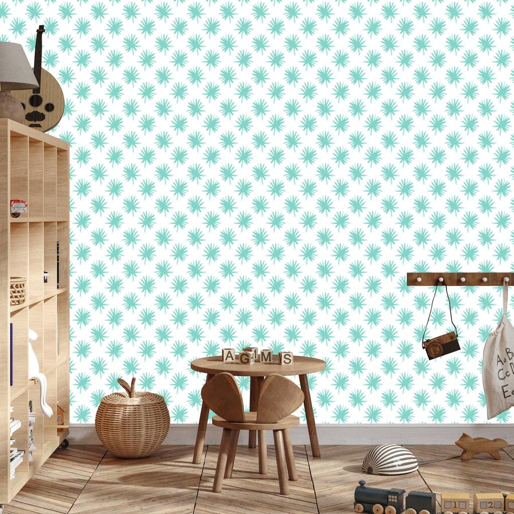 Palm Leaves Wallpaper White and Mint for Living Room and Bedroom 50x1000